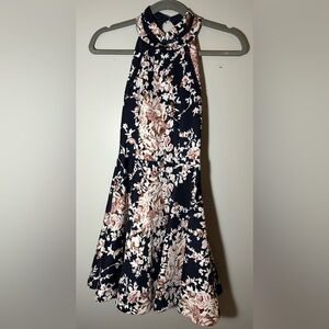 B Darlin Floral Dress in Dark Blue and Light Pink